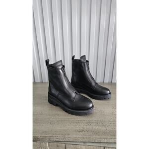 DKNY Black Genuine Leather Ankle Boots , Chunky Lug Sole, Size 7.5